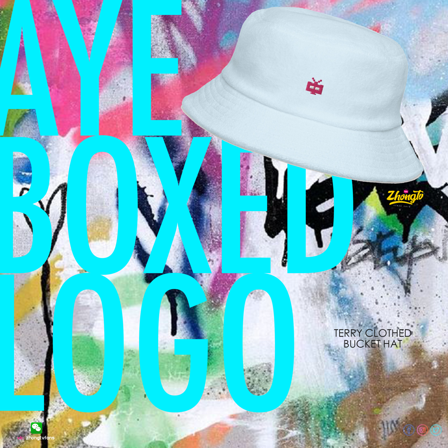 【 AYE BOXED LOGO 】BUCKET HAT : Terry Clothed