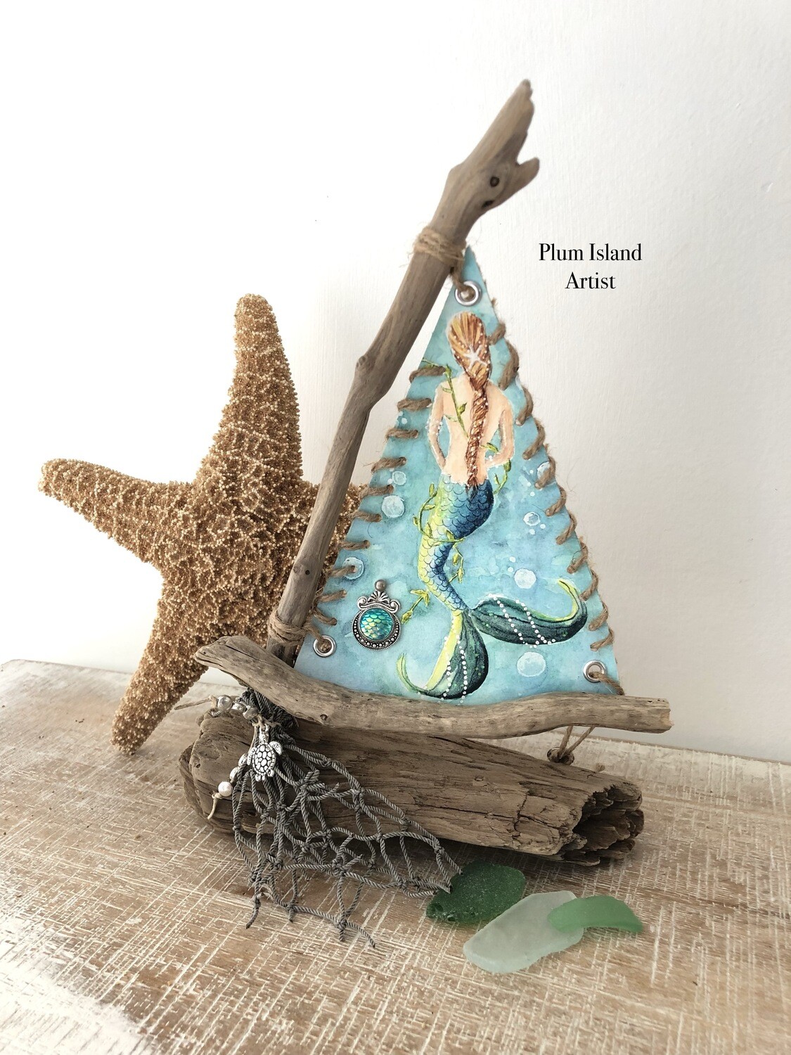 Handcrafted Driftwood Sailboat Mermaid
