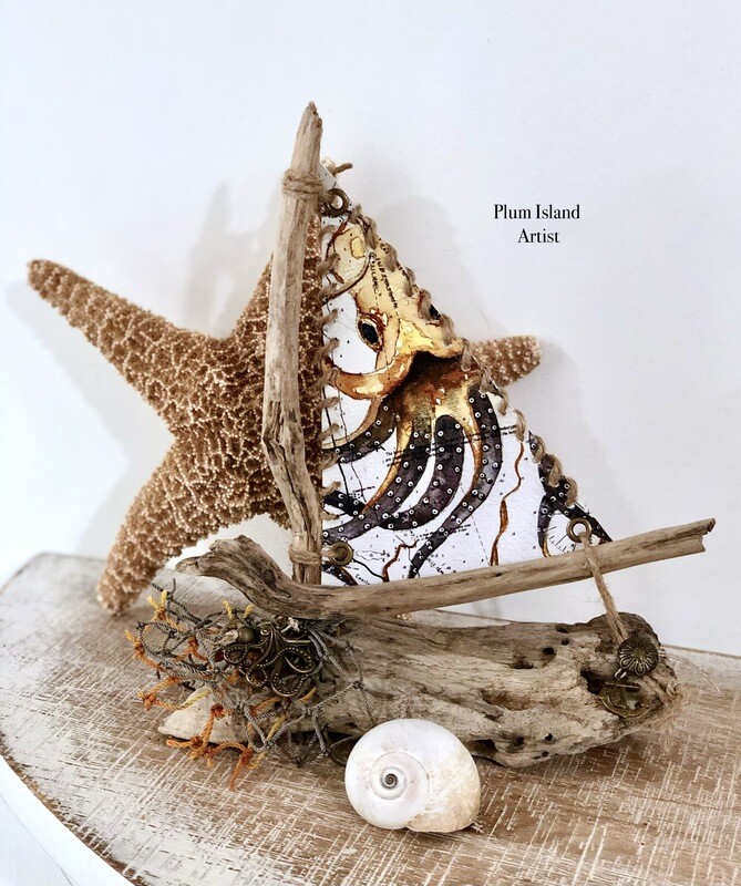 Handcrafted Driftwood Sailboat Octopus