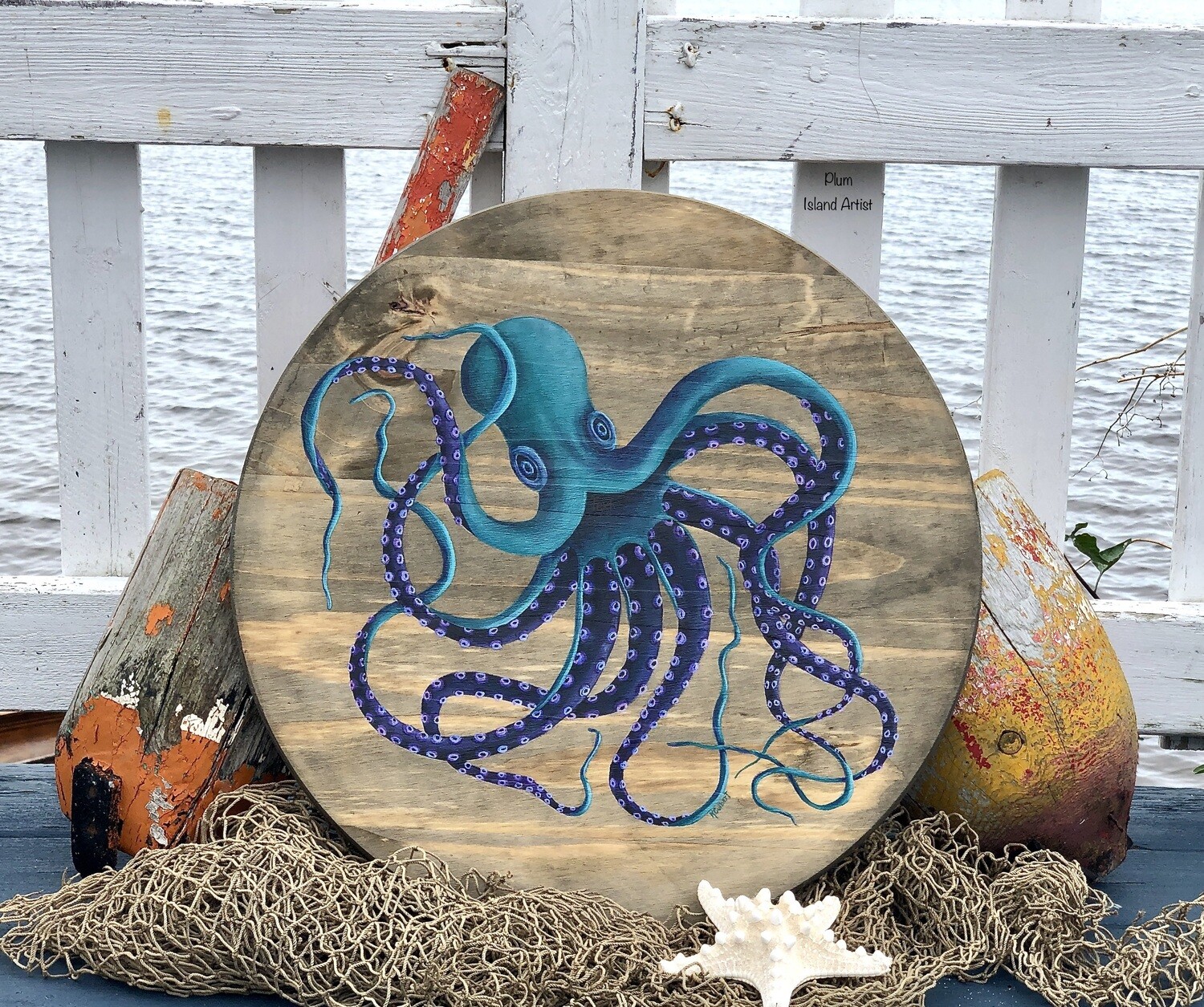 Hand painted Octopus on Circle Board