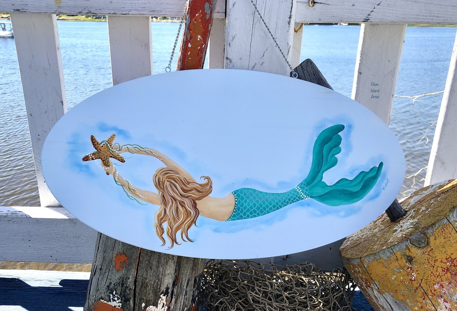 Hand-painted Oval Plaque Mermaid