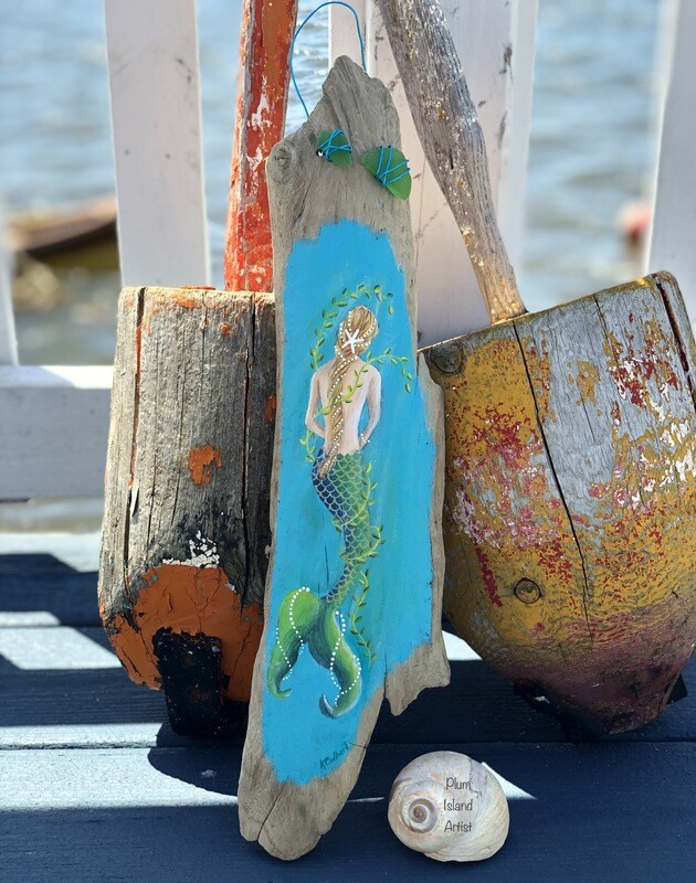 Hand-painted Mermaid on Driftwood #1