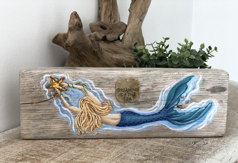 Mermaid Hand-painted on Driftwood #7