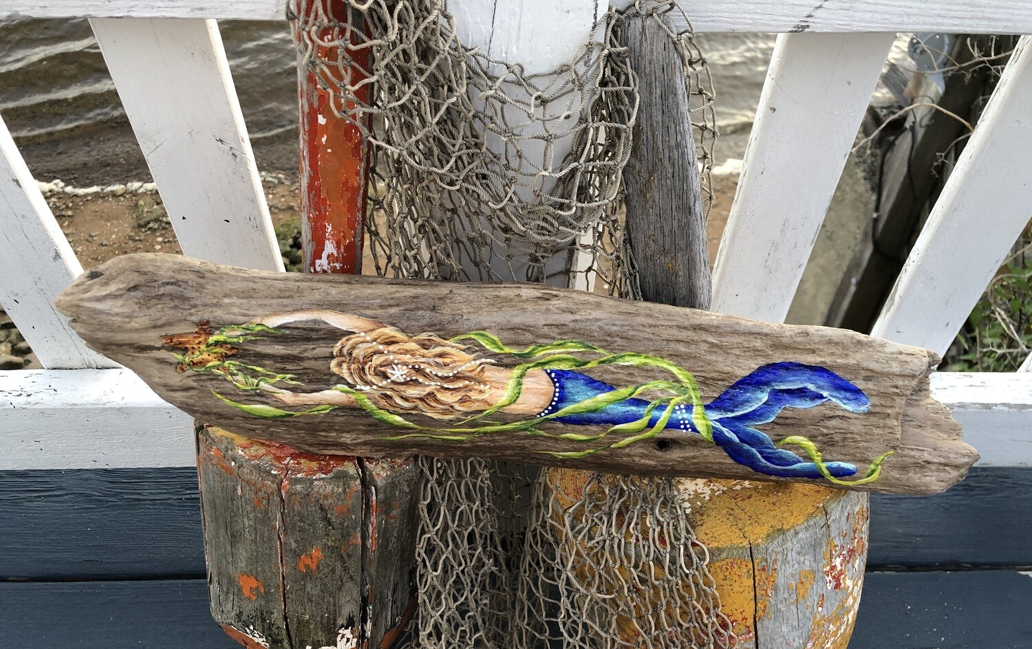 Mermaid hand-painted on Driftwood #8