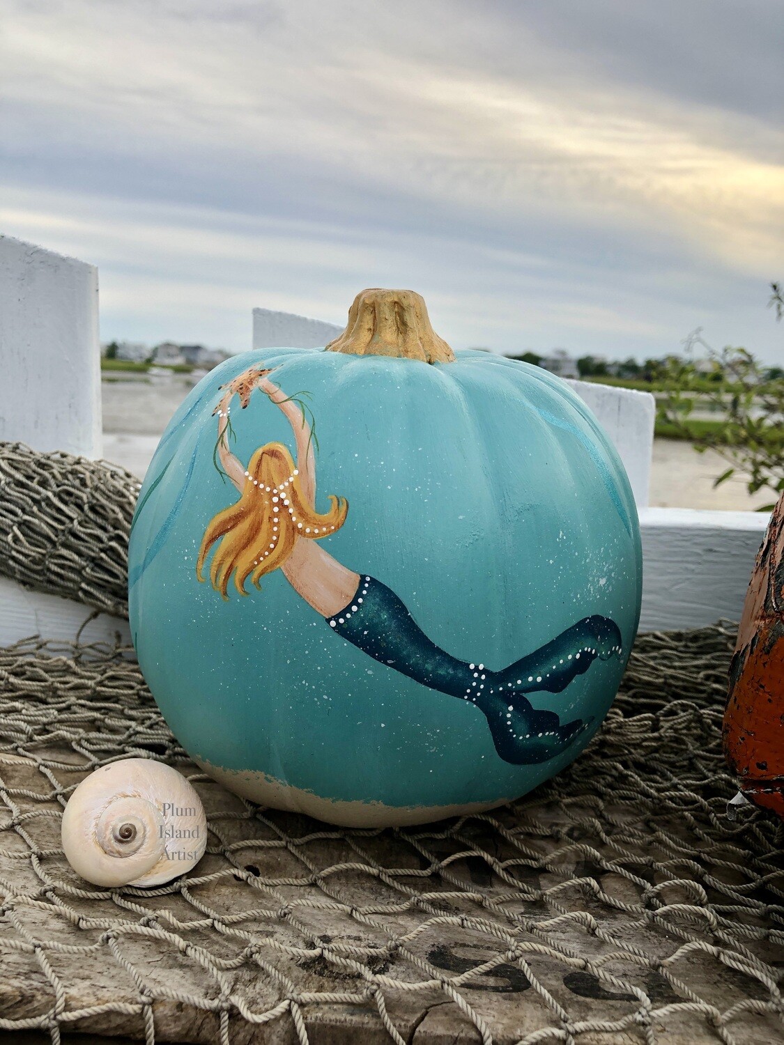 Hand painted 6" Mermaid pumpkin #4