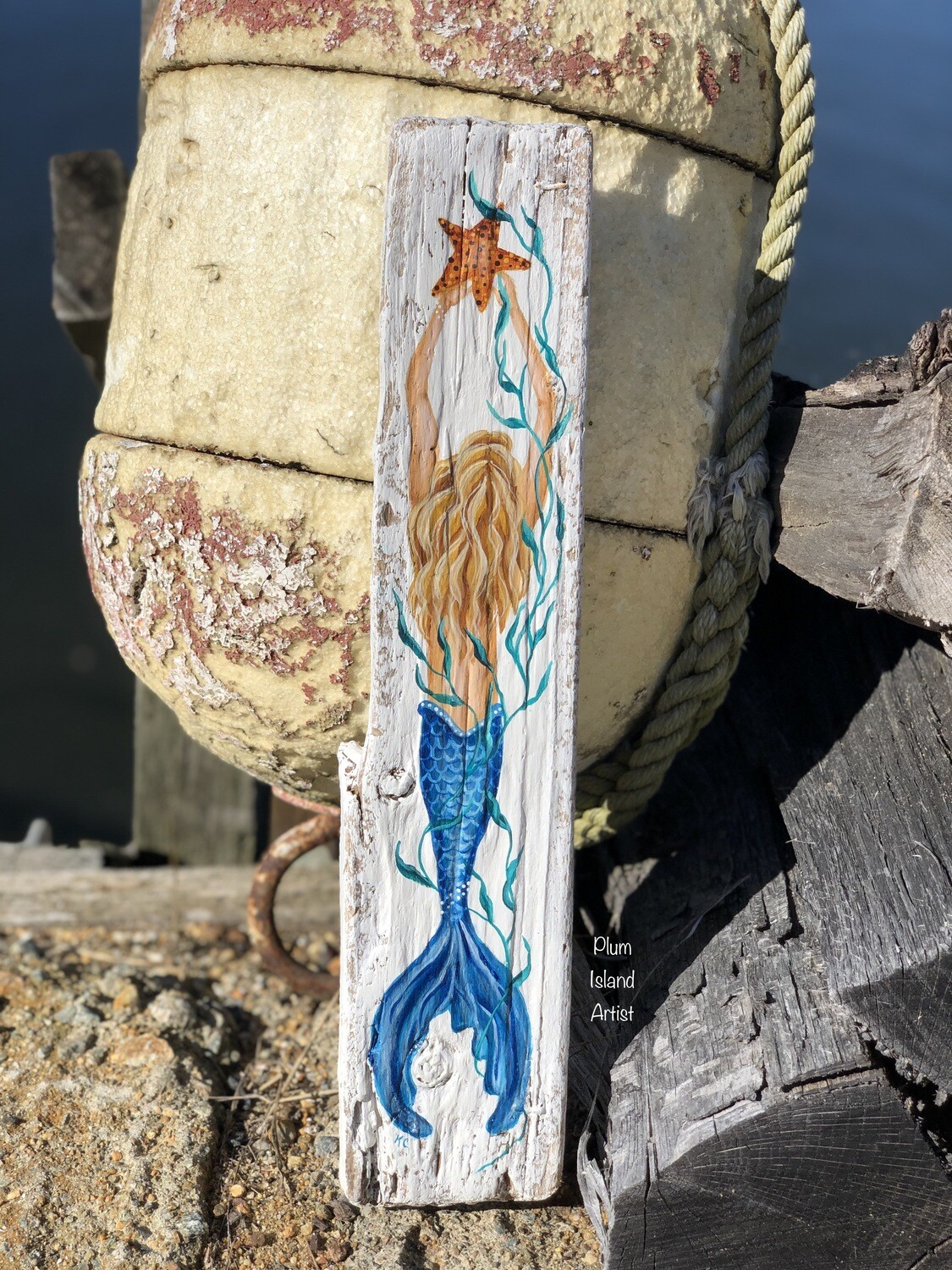 Hand-painted Mermaid on Driftwood #5