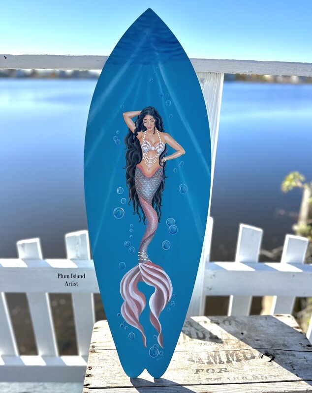 Mermaid Hand-painted on a  Surfboard #1