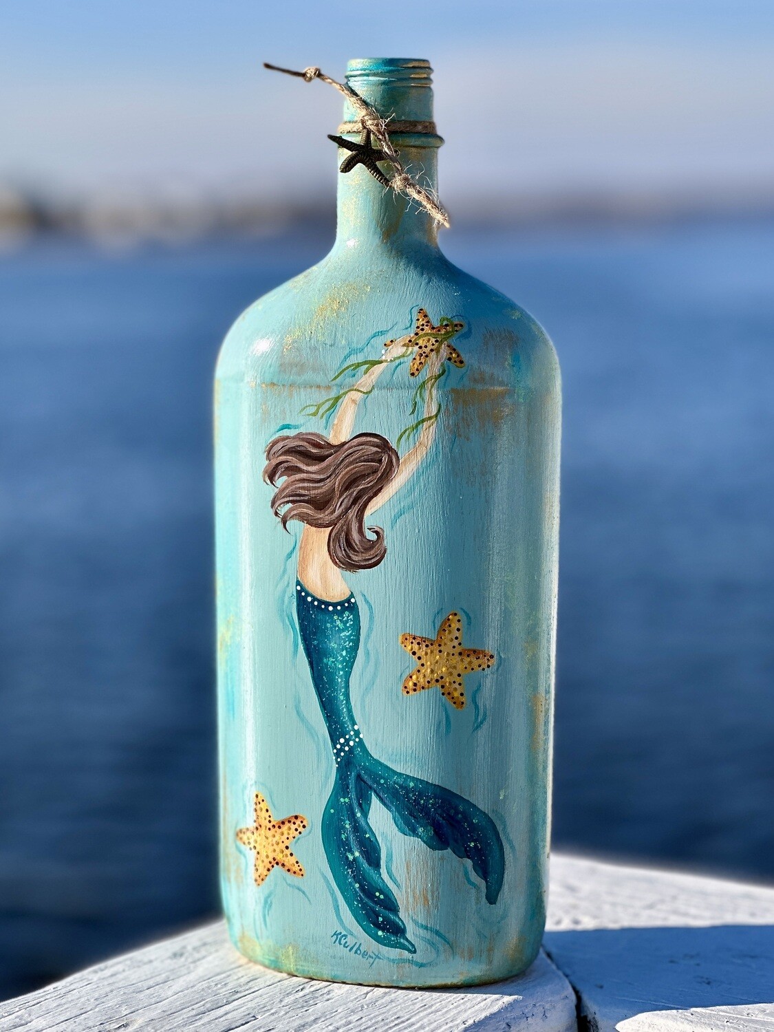 Hand-painted Mermaid Bottle Brunette  #11