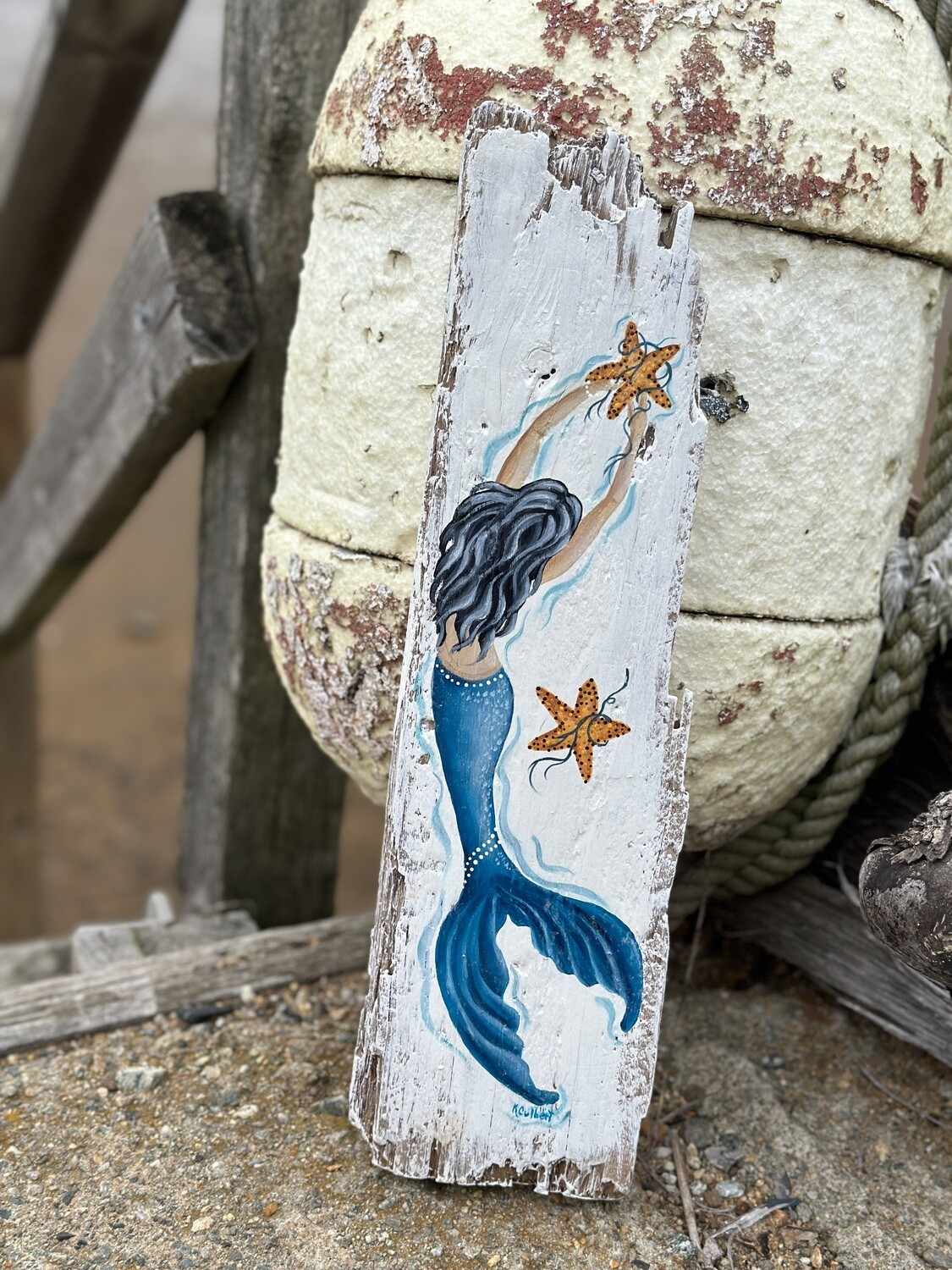 Mermaid hand-painted on Driftwood