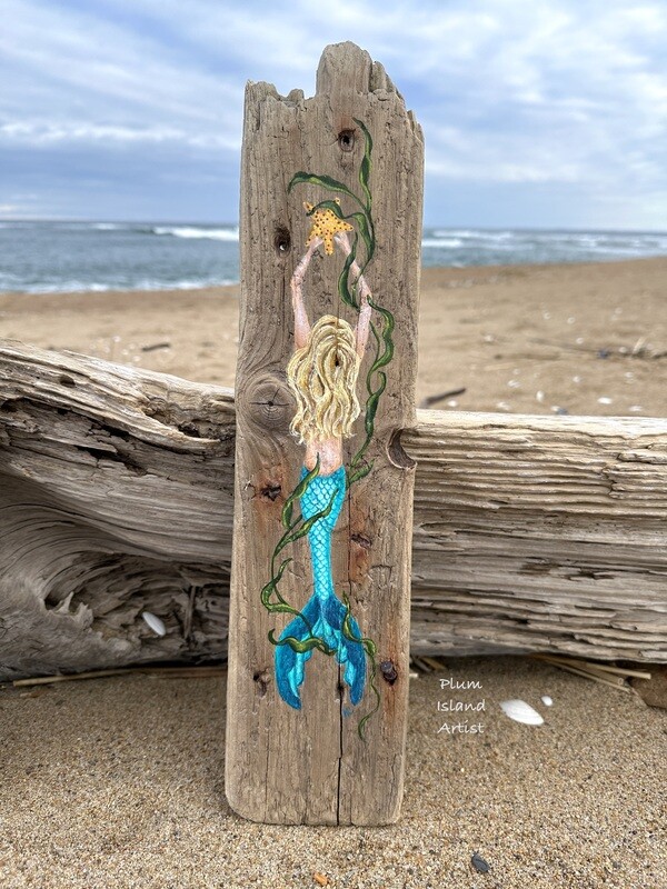 Hand-painted Mermaid on Driftwood #3