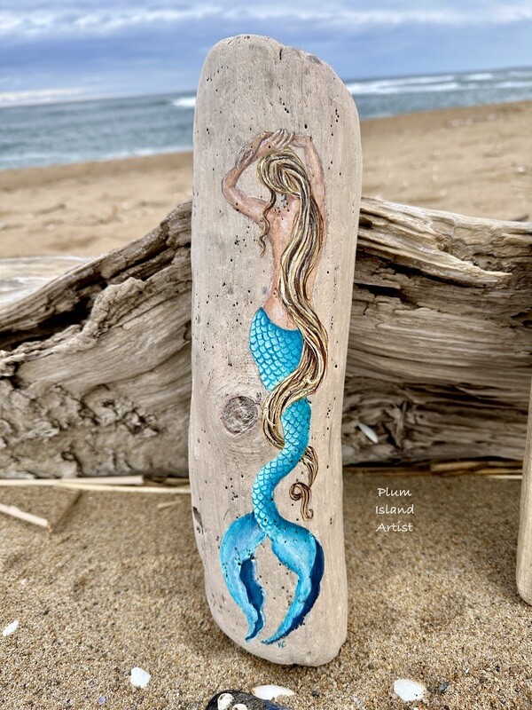 Hand- painted Mermaid on Driftwood #2