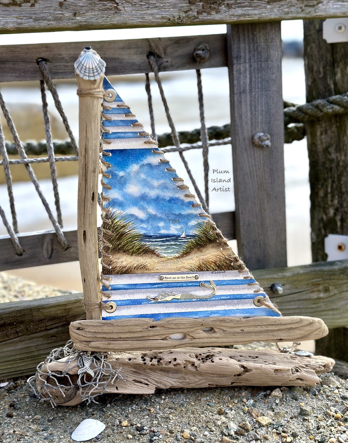 Handcrafted Driftwood Sailboat #3~
Original Watercolor Sail