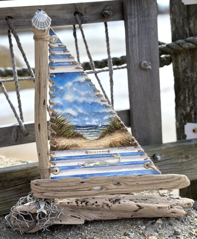 Handcrafted Driftwood Sailboat #3~
Original Watercolor Sail