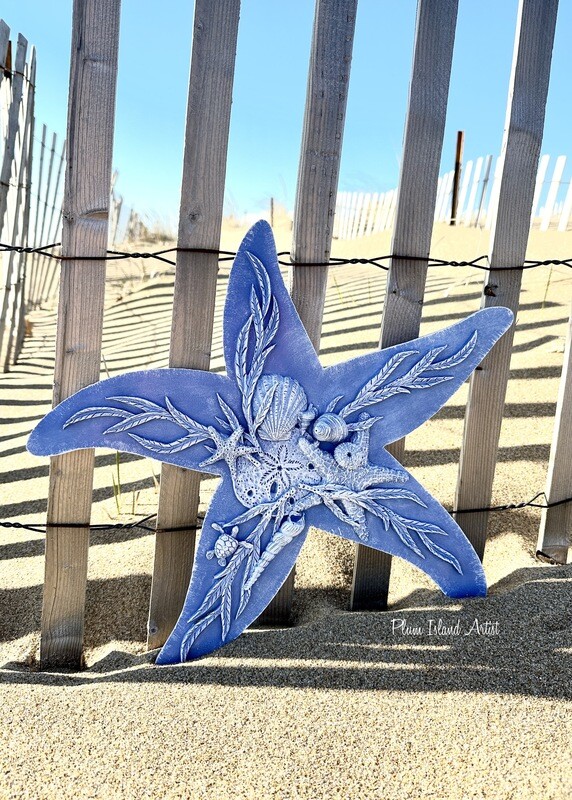 18" Starfish embellished with clay- blue