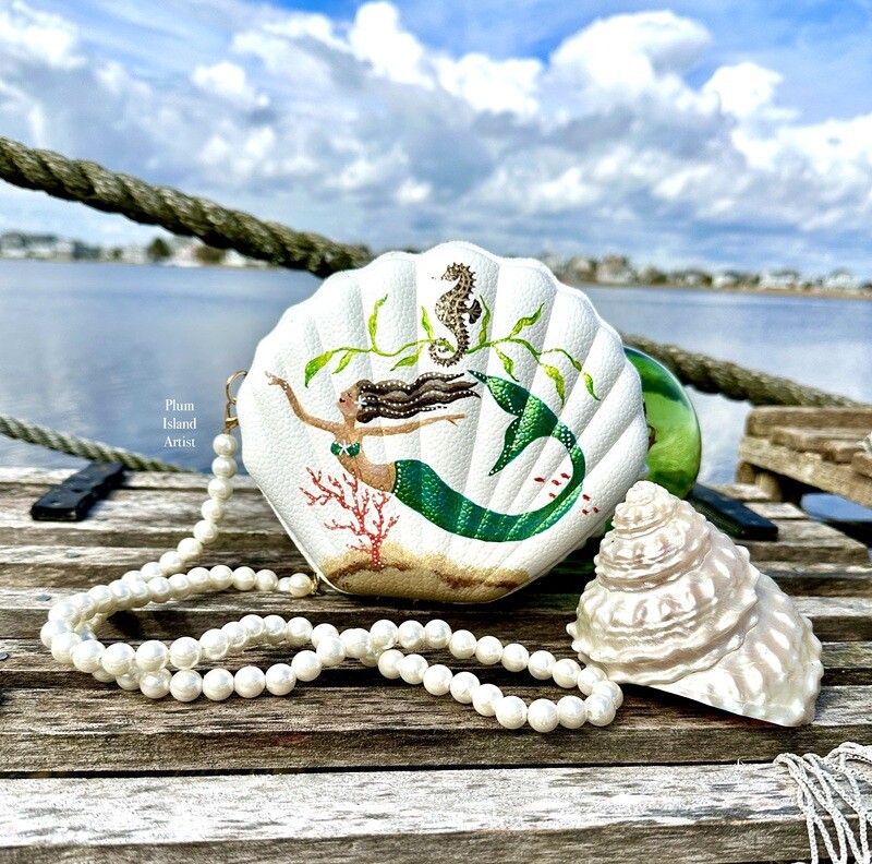 Mermaid Purse Faux Leather #2 with pearls- green Mermaid