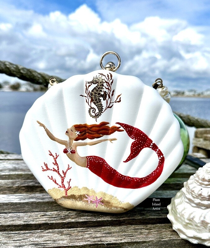 Hard Shell hand-painted Mermaid purse #4- Red Mermaid