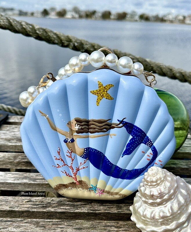 Hard shell Hand-painted Mermaid purse #3 Blue