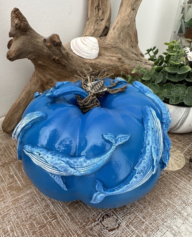 Faux Pumpkin embellished with clay whales #5