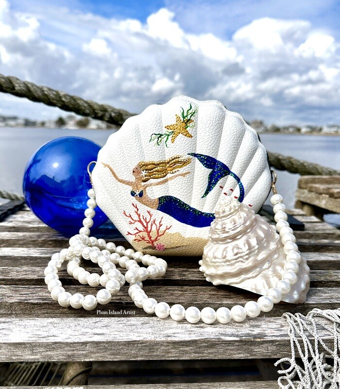 Mermaid shell Purse #1 with pearls Blue Mermaid