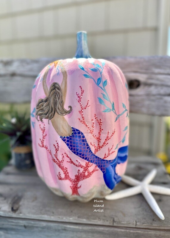 12" Hand painted Faux Mermaid Pumpkin #4