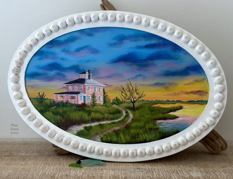 Oval Pink House Acrylic painting