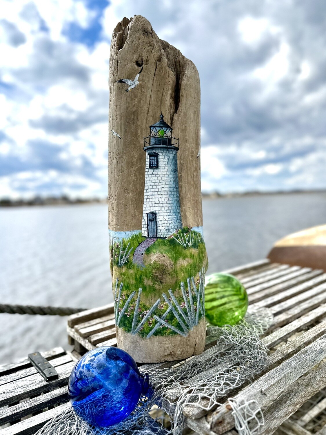 Hand painted large driftwood log