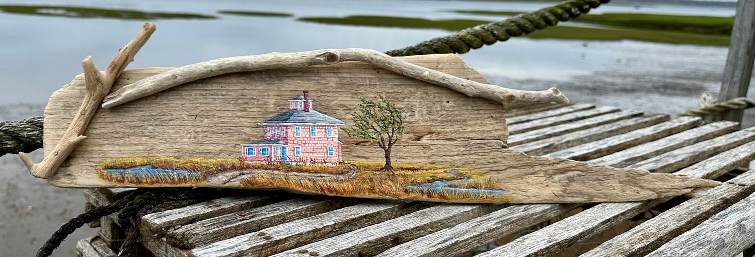 The Pink House hand painted on Driftwood #3