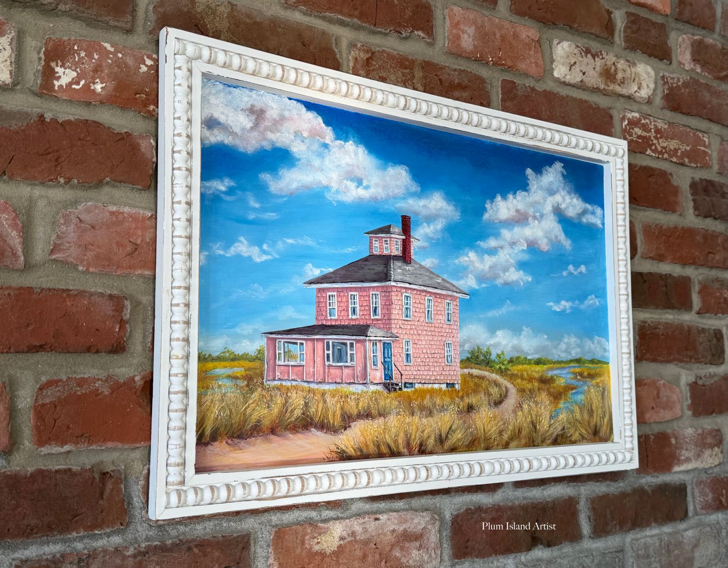 Pink House Beaded White Frame