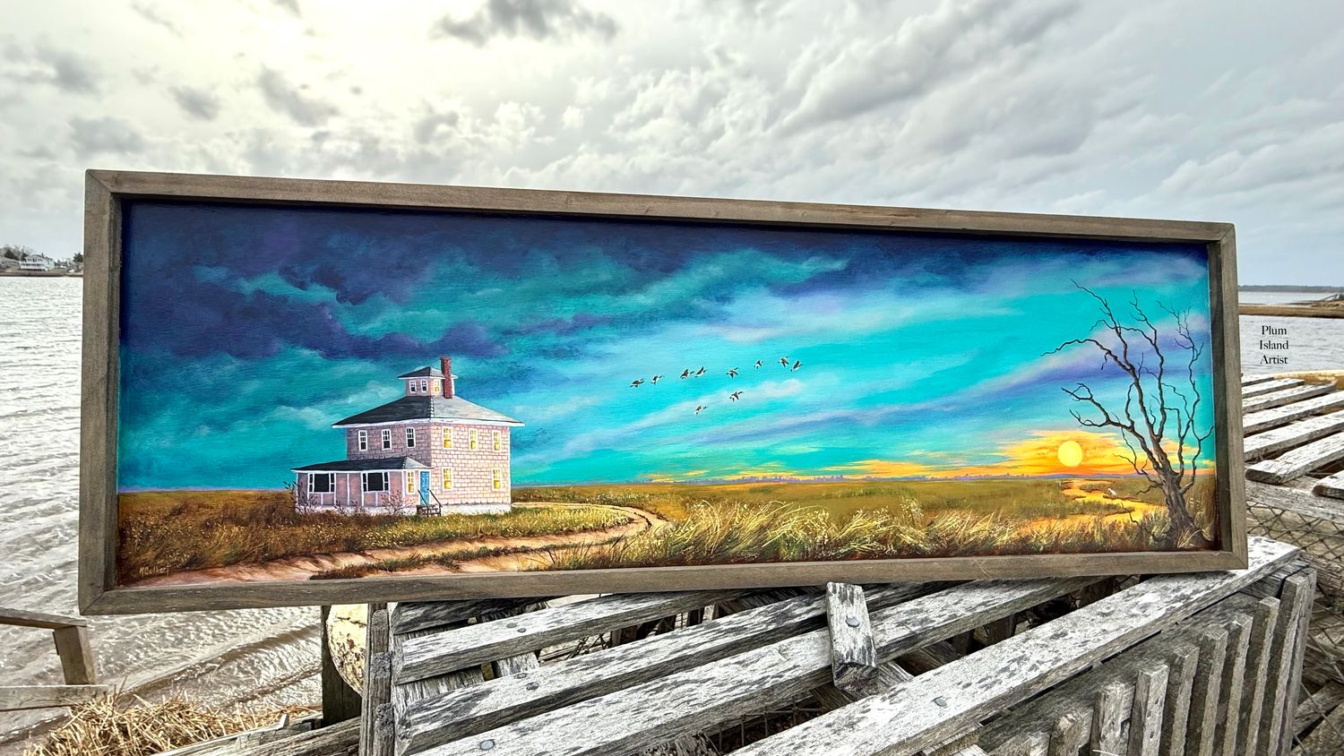 Original paining~ Pink House 3 feet long
