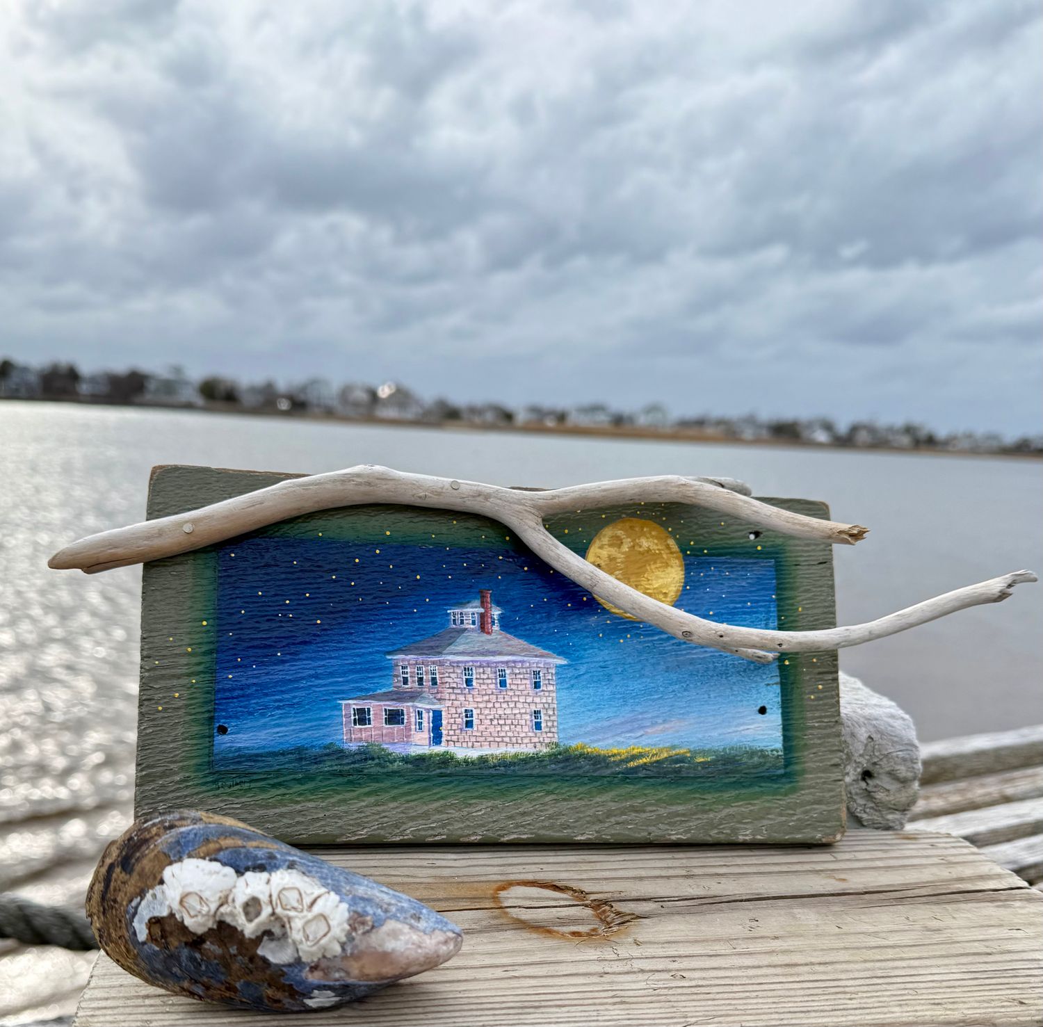 Pink House Moon lit Shingle