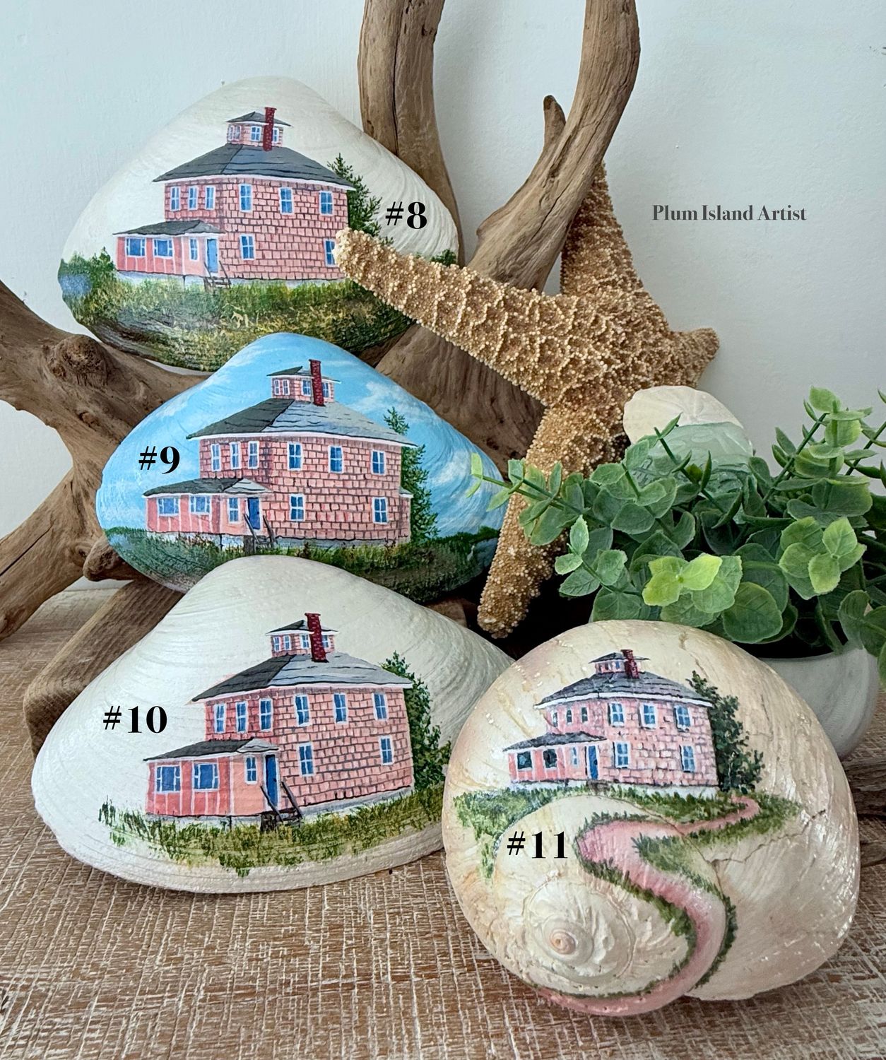 Extra large Hand painted Shells- Pink House