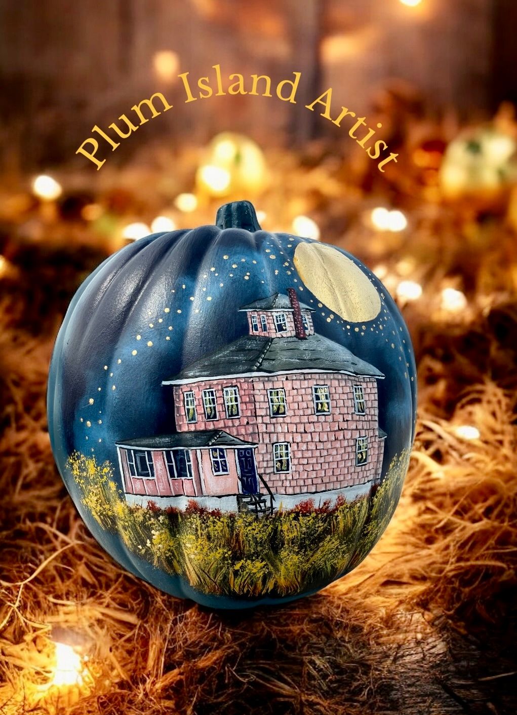Hand painted Pink House Faux Pumpkin
