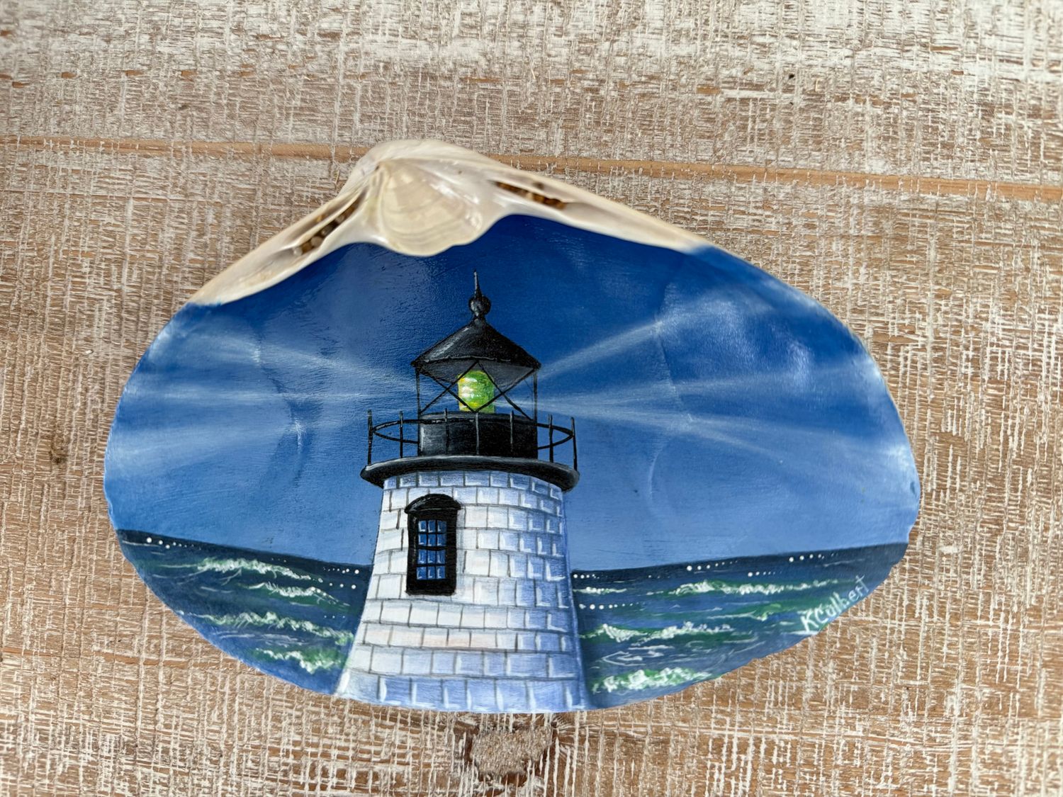 Hand painted Plum Island Lighthouse Clam Shells
