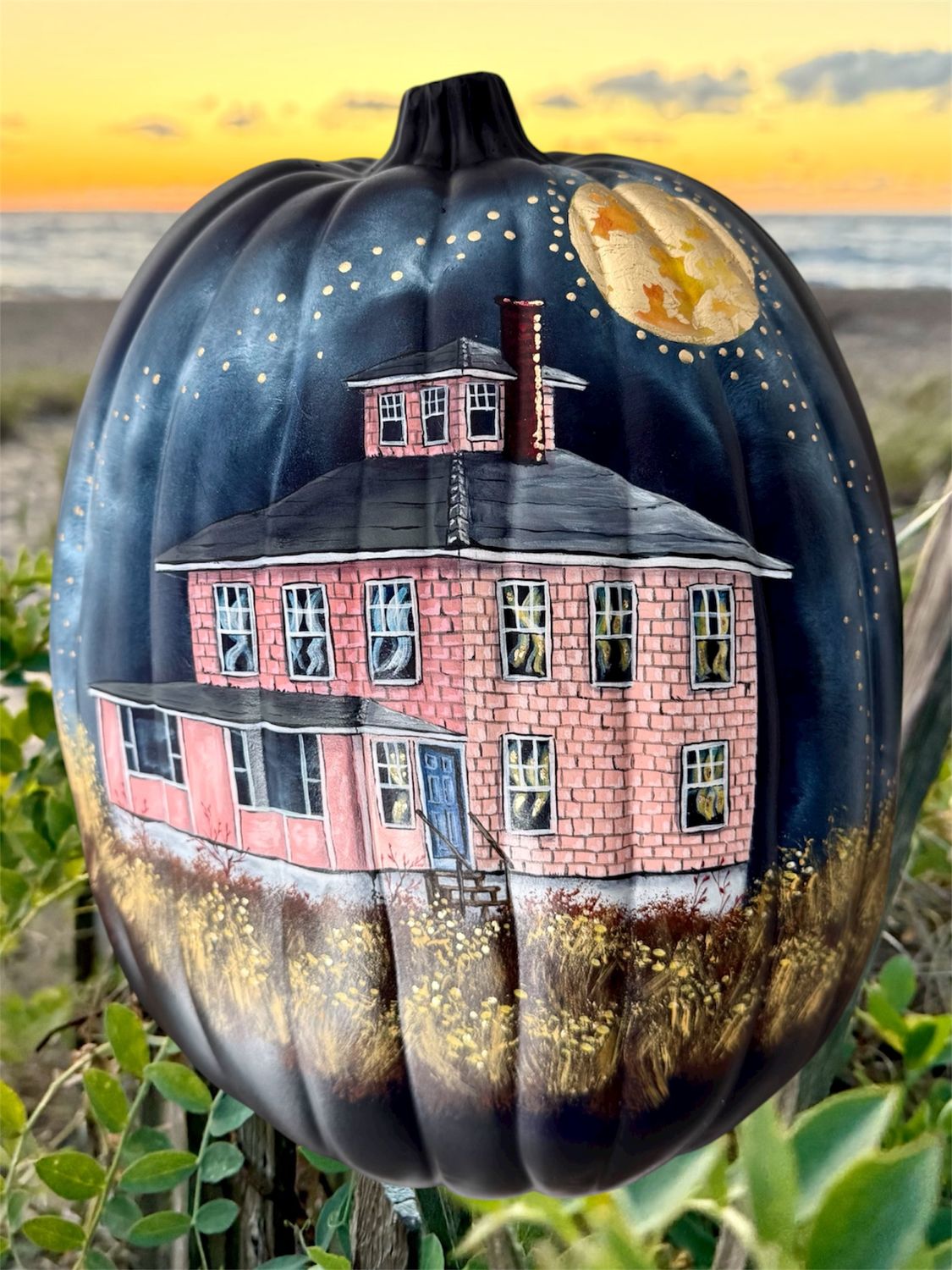 Hand painted Large Pink House Faux Pumpkin #1