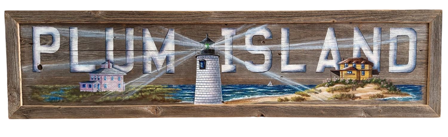 Hand painted Plum Island Sign - 3 Plum Island icons