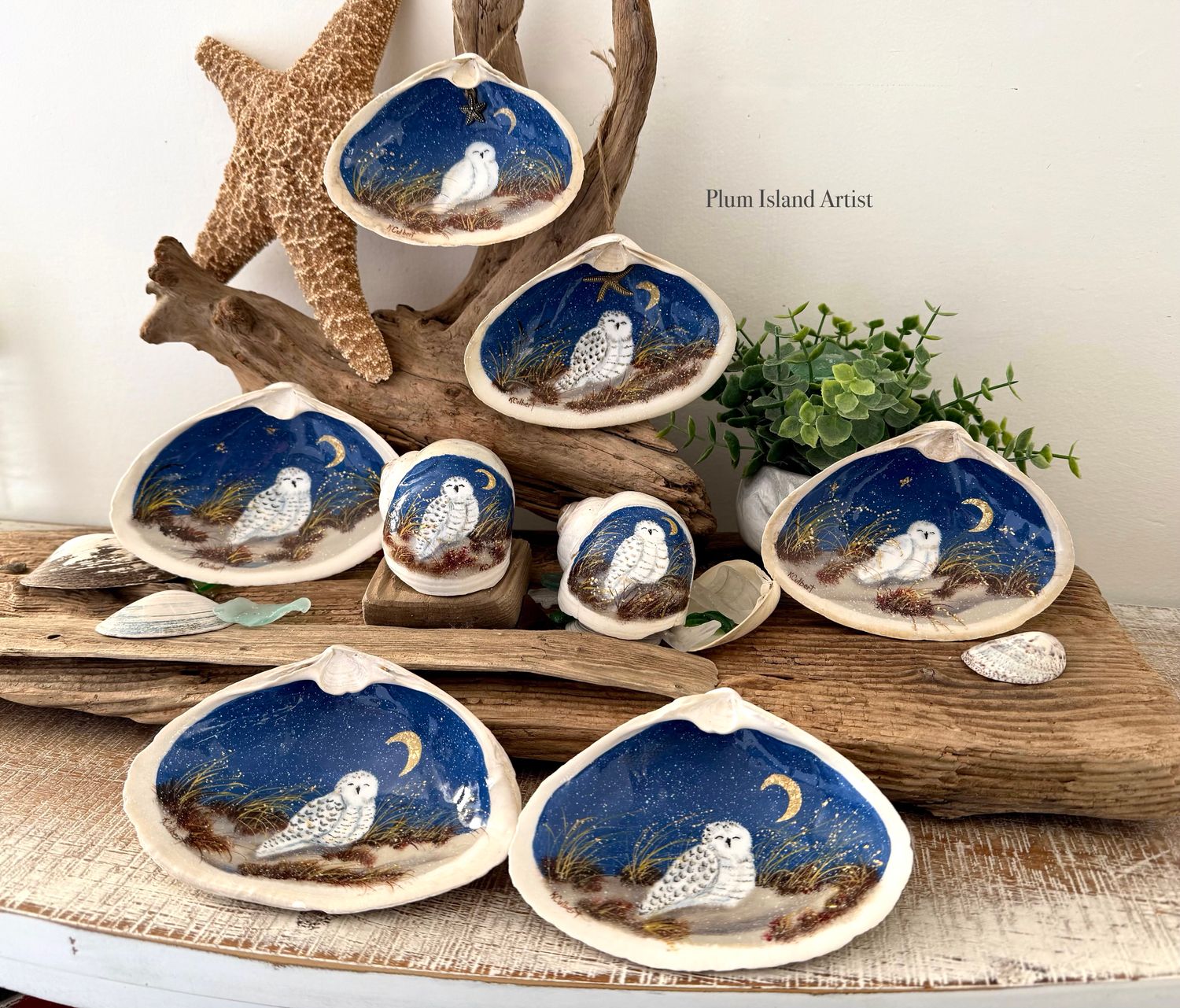 Hand painted large Clam shells