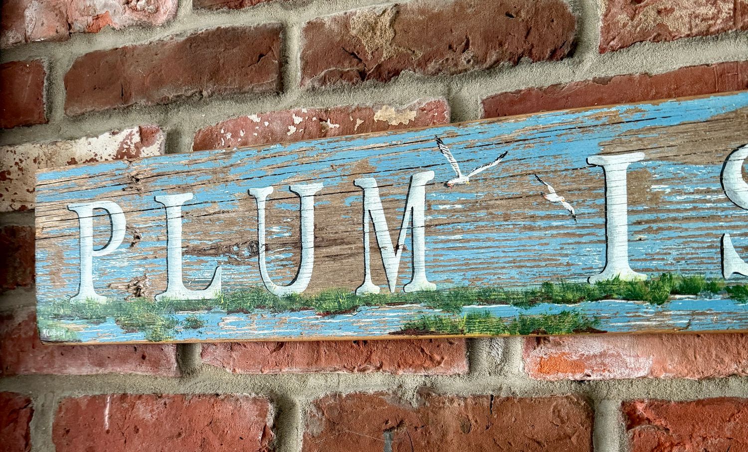 Plum Island Pink House Weathered Blue Board