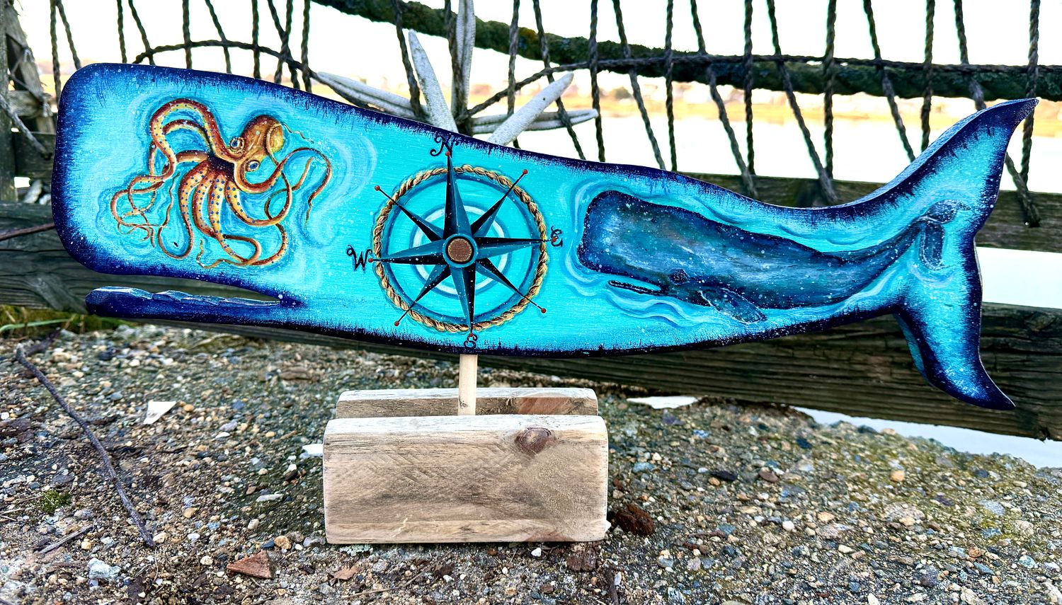Ocean Wanderer- Original Hand-Painted Nautical Wooden Whale