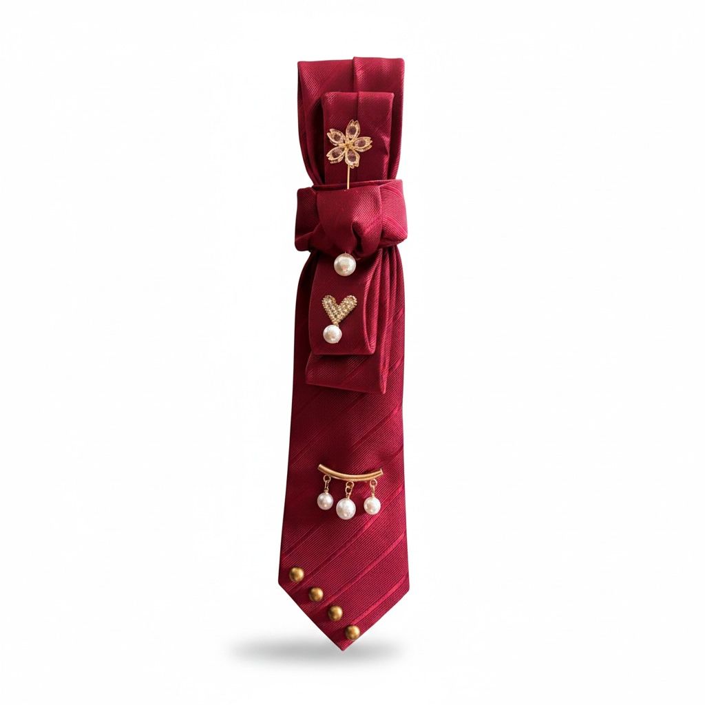One‑of‑a‑Kind Statement Necktie – Handmade Luxury Accessory Cones With Pearl Necks E, Bracelet And Earrings