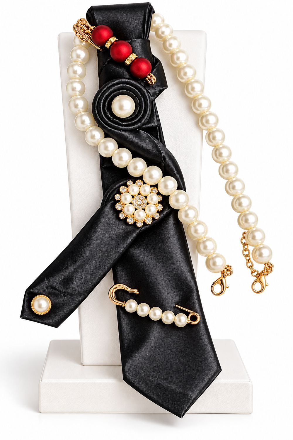 One‑of‑a‑Kind Statement Necktie – Handmade Luxury Accessory Comes With Pearl Necks 