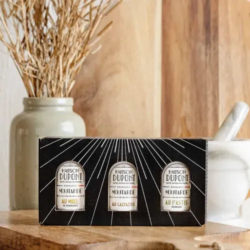 Coffret 3 moutardes Miel - Calvados - Pastis