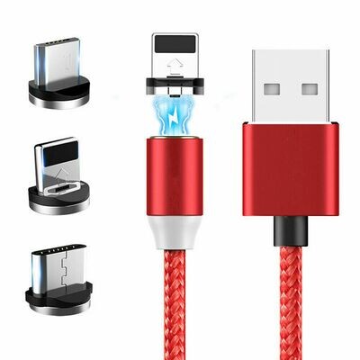 Magnetic Charger Cable USB Type C/microUSB/Lightning, Red - New