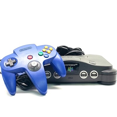Grey Nintendo 64 Console w/ Blue Controller - Used