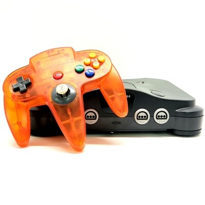 Grey Nintendo 64 Console w/ Funtastic Fire Orange Controller - Used