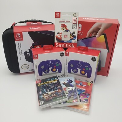 Nintendo Switch OLED Model w/ Case, Controllers, Memory Card, 3 Game Bundle - White Joy-Con - In Hand - New