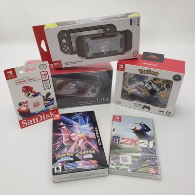 Nintendo Switch Lite Console - Pokemon Dialga & Palkia Edition - 32GB w/ Controller, Armor, Memory Card, 3 Game Bundle - New
