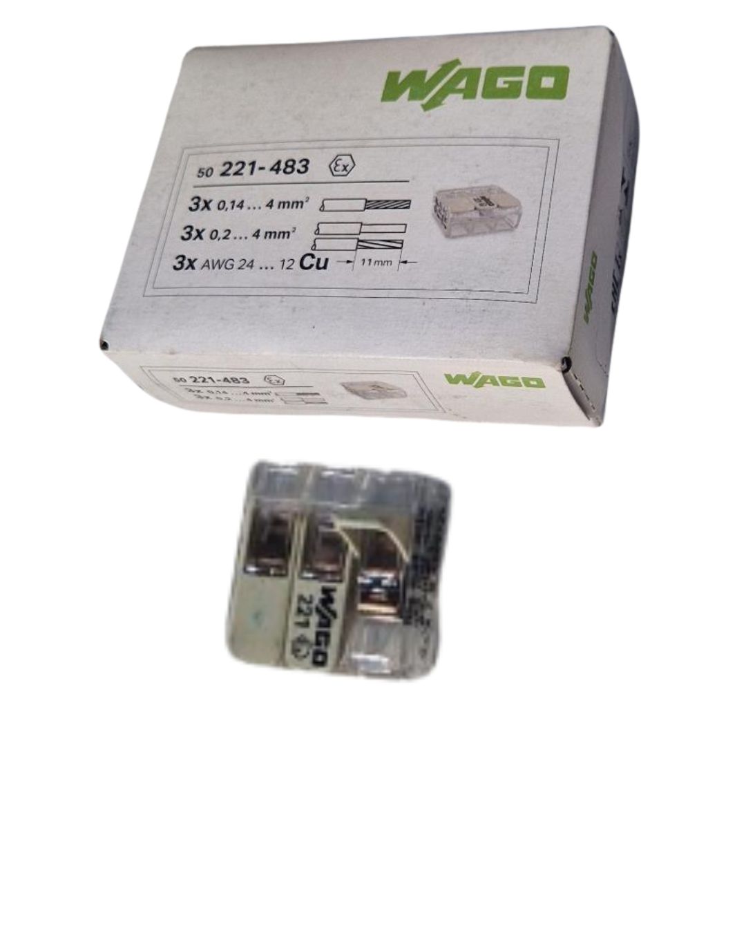 WAGO Ex 221-483 conector de 3 -50 UNIDADES - blanco