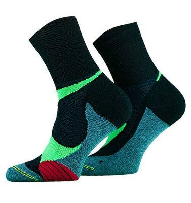 Black with Green and Turquoise Lightweight Running Socks