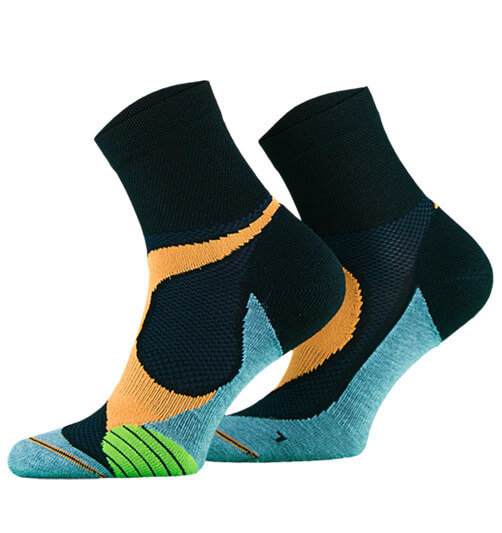 Black with Orange and Turquoise Lightweight Running Socks