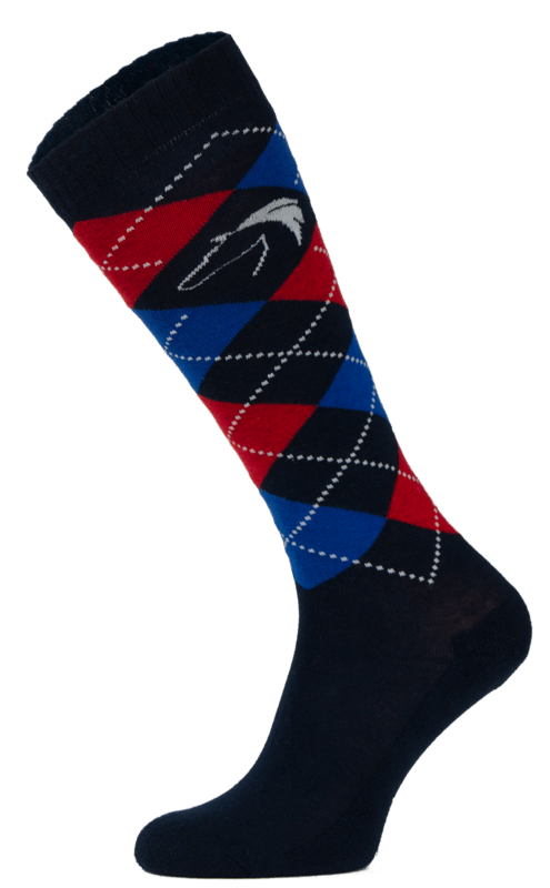 Classic Black, Blue and Red Argyle Horse Riding Socks